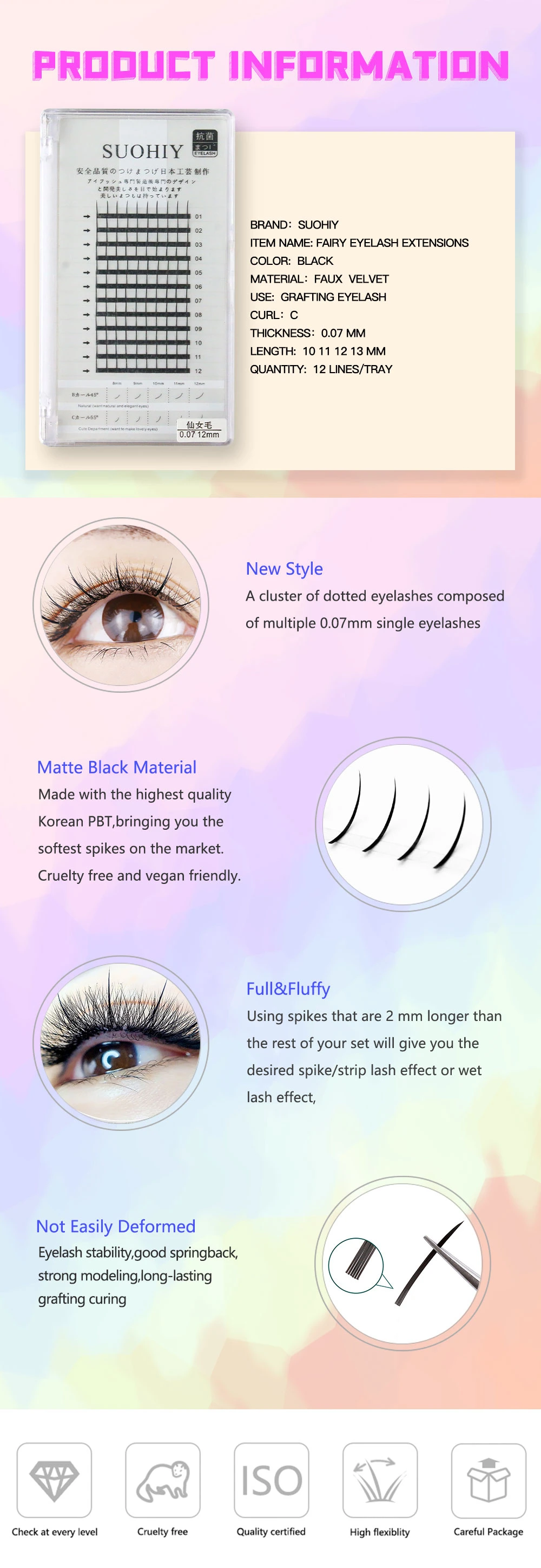 Wholesale Custom Box Fairy Eyelash Extensions Soft Mink Premade Wispy Spikes Lashes