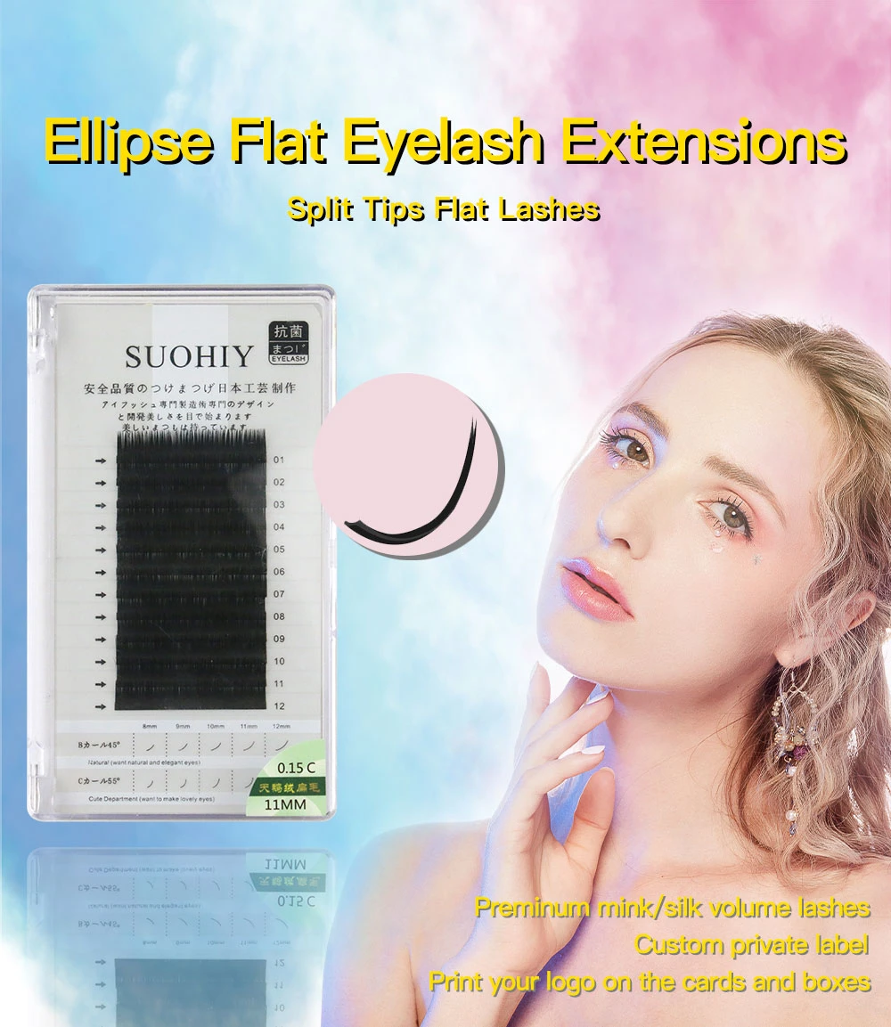 Best Price Ellipse Flat Eyelash Extension Real Silk Lashes Individual Eyelash Extension Eyelashes Supplies Split Tips Lashes